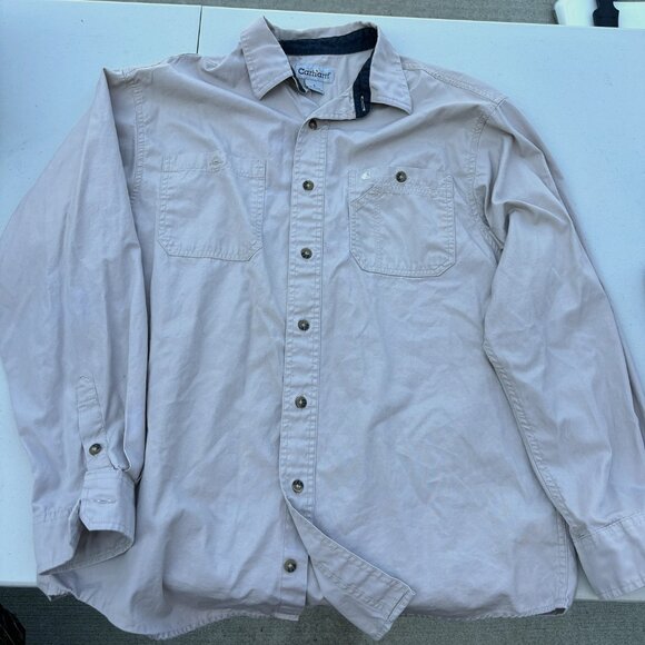 Carhartt Beige Long Sleeve Button Up (100% Cotton) Size: L - Picture 1 of 3